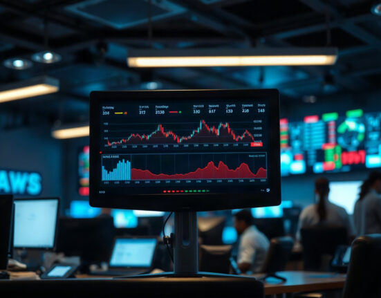 Financial data dashboard on a computer screen in a newsroom setting, representing upcoming U.S. economic data releases.