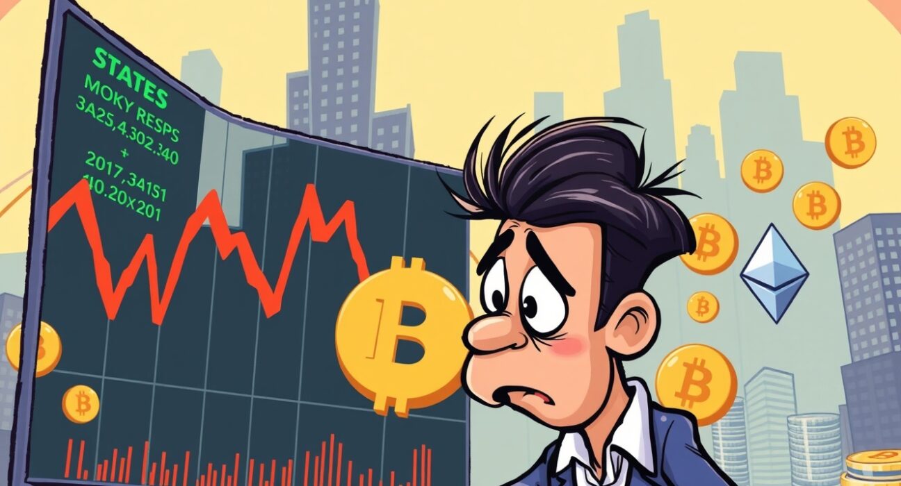 An investor contemplates the ripple effects of a US market downturn on their crypto portfolio.