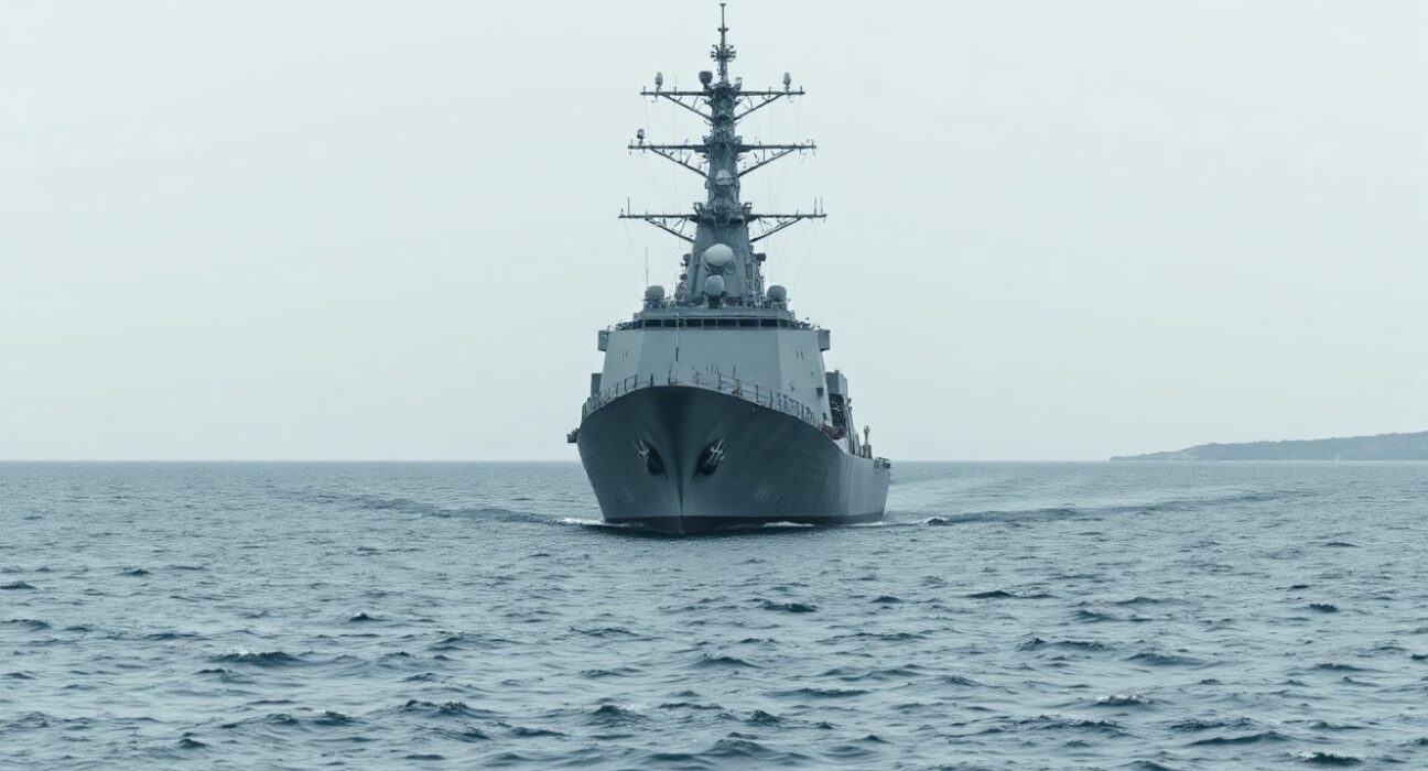 U.S. Navy warship patrolling waters near Iran during port blockade