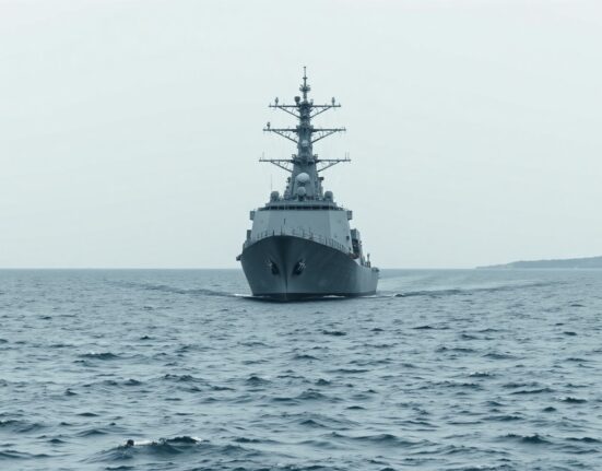 U.S. Navy warship patrolling waters near Iran during port blockade