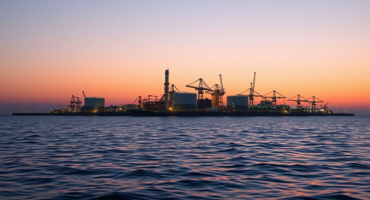 Strategic Kharg Island oil terminal facilities in the Persian Gulf following military escalation.