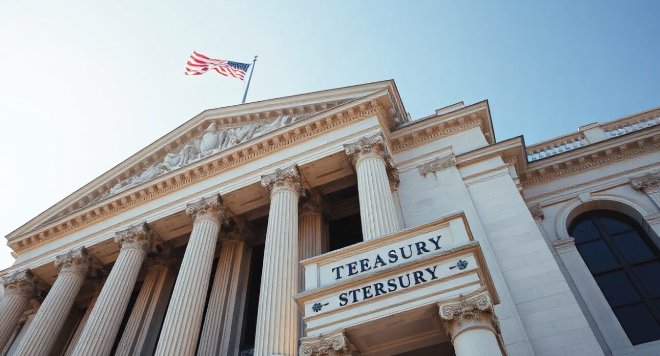 US Treasury building in Washington, DC, symbolizing international capital flows data.