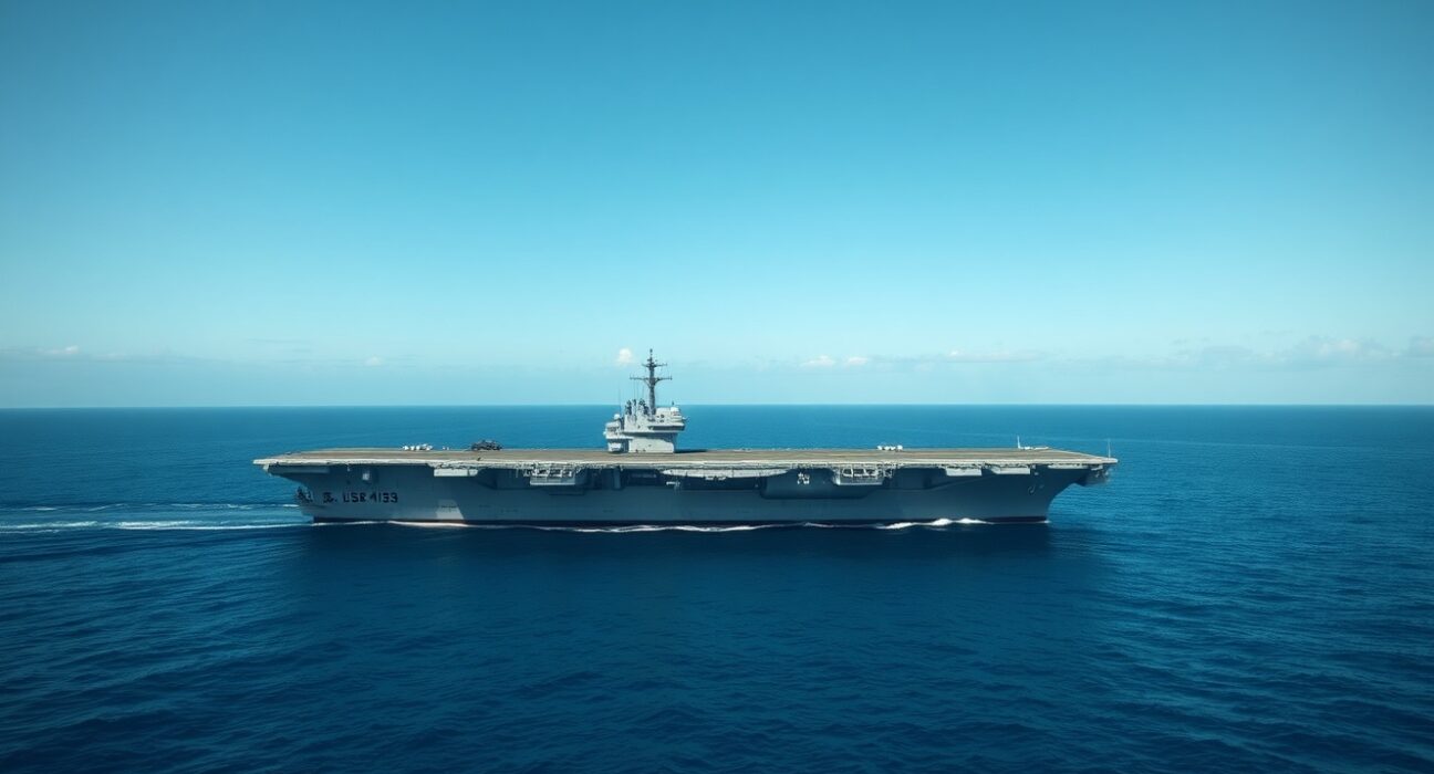 USS Nimitz aircraft carrier sailing in the Caribbean Sea during deployment