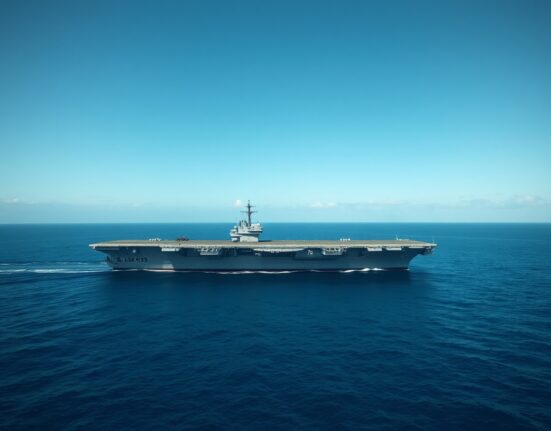 USS Nimitz aircraft carrier sailing in the Caribbean Sea during deployment