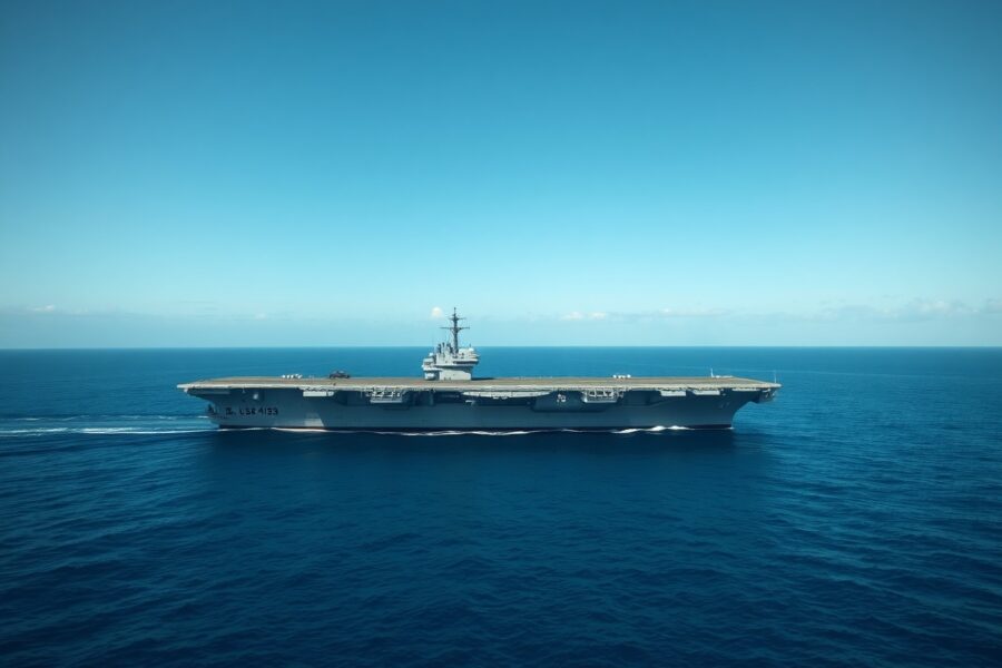 USS Nimitz aircraft carrier sailing in the Caribbean Sea during deployment