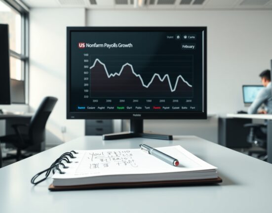 Economic data dashboard showing US Nonfarm Payrolls growth chart for February employment report