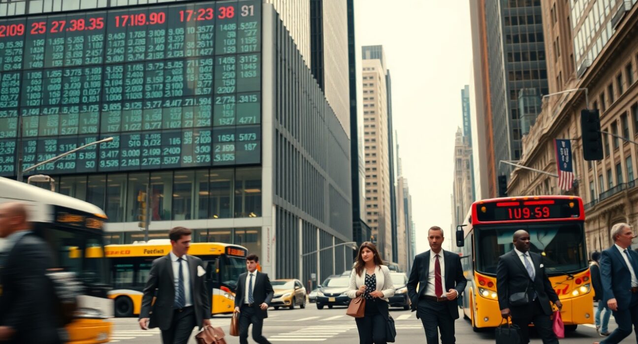 Commuters walking in a US financial district during a weekday, representing the June jobs report miss
