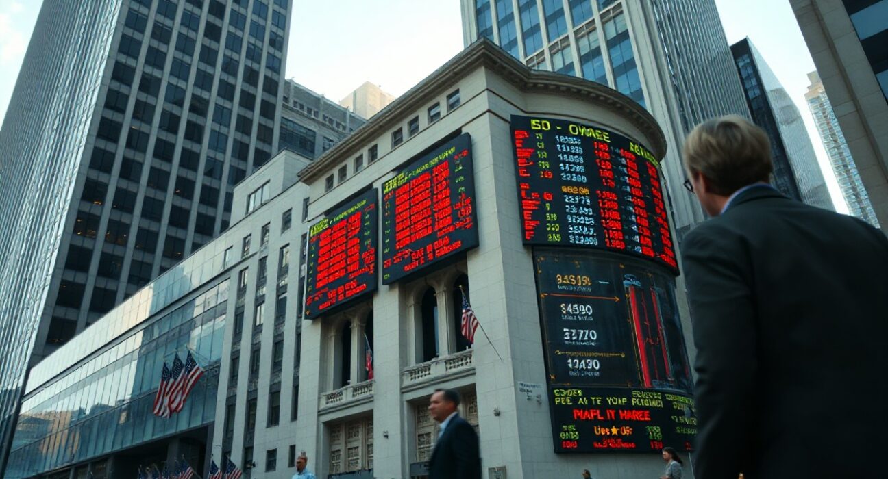 US economic data display outside office building representing labor market and inflation focus