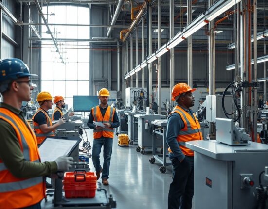 Workers on a modern factory floor, representing US productivity gains in Q2 2025.