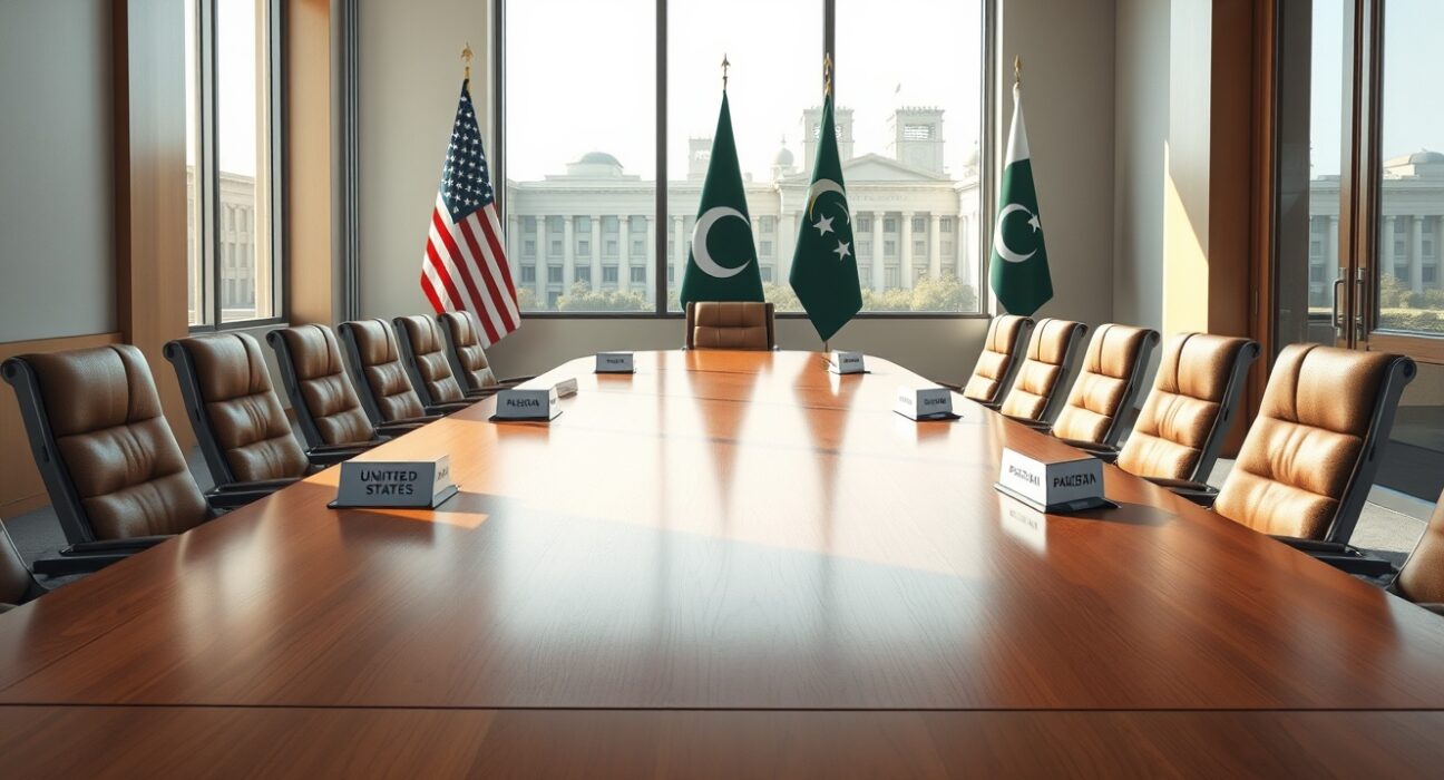 Empty diplomatic conference room in Islamabad after canceled US Pakistan trip