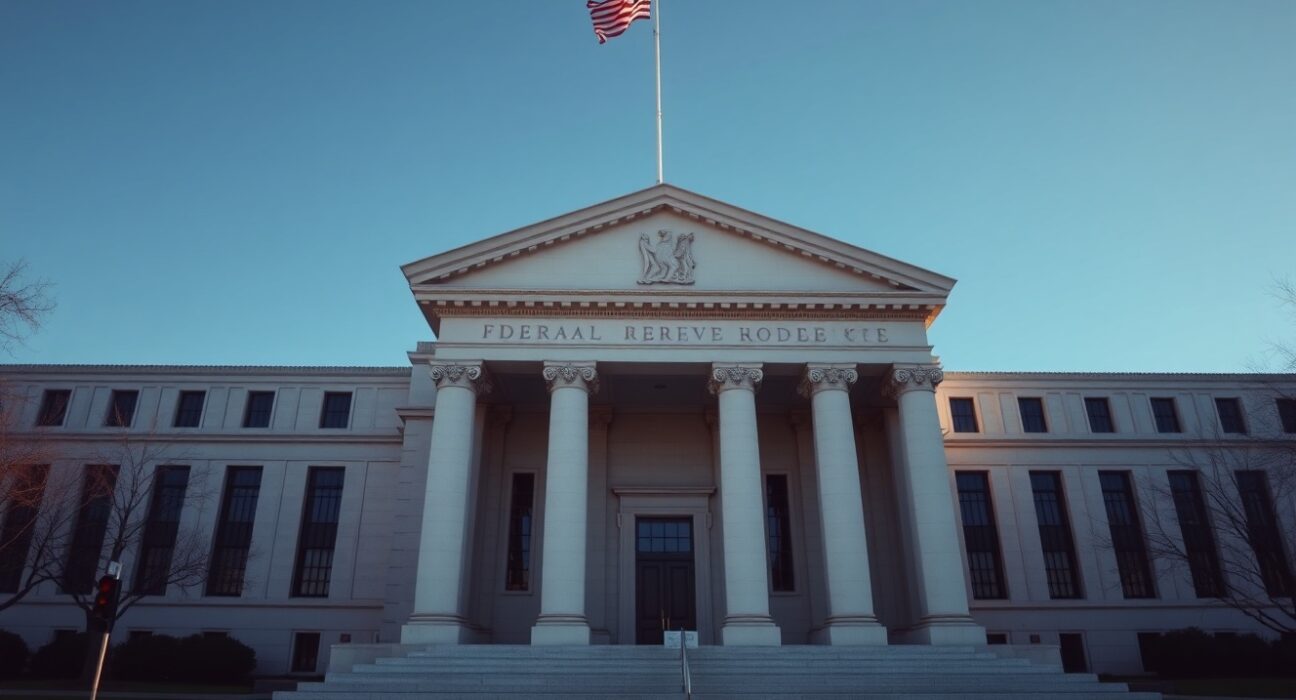 Federal Reserve building in Washington D.C. on a clear day, representing US monetary policy and inflation data release.