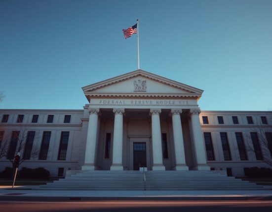 Federal Reserve building in Washington D.C. on a clear day, representing US monetary policy and inflation data release.