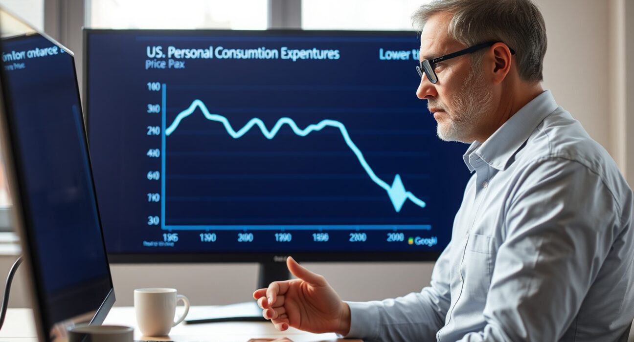 Financial analyst reviewing PCE inflation data on a digital display