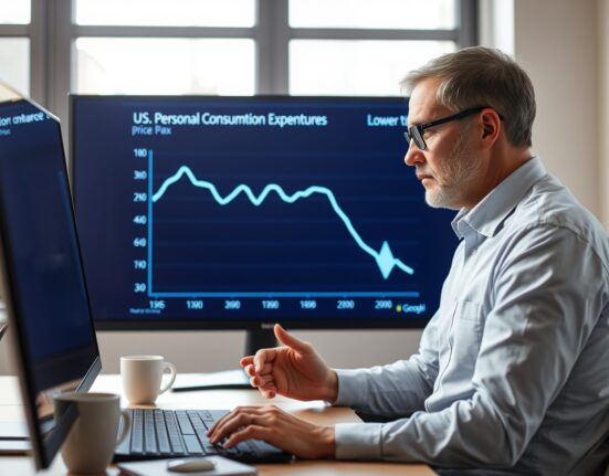 Financial analyst reviewing PCE inflation data on a digital display