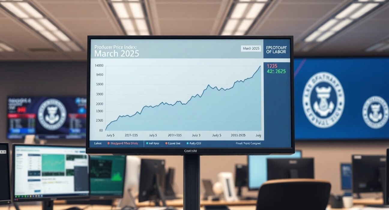 Economic data dashboard showing the US Producer Price Index trend for March 2025.