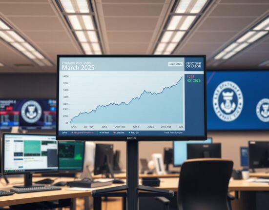 Economic data dashboard showing the US Producer Price Index trend for March 2025.
