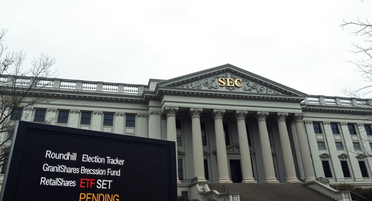 US prediction market ETFs delayed by SEC review showing regulatory building and pending fund status