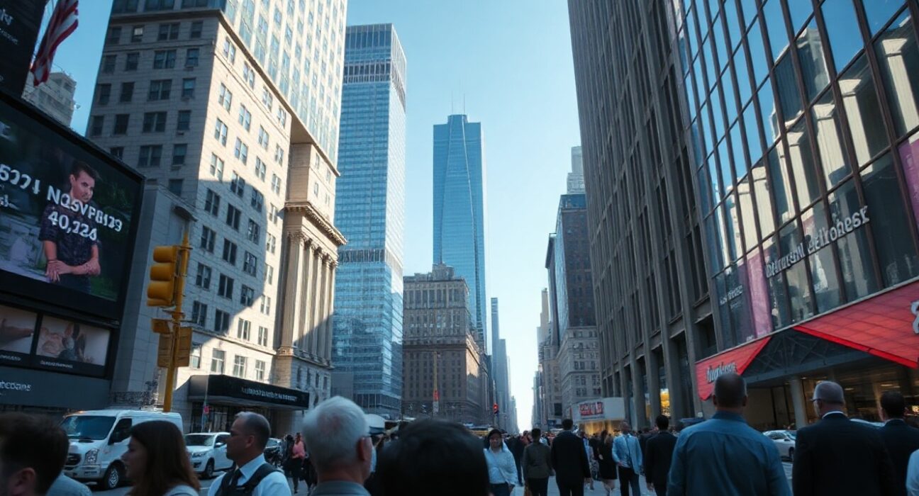 Pedestrians walking in a financial district, representing U.S. private employment trends.