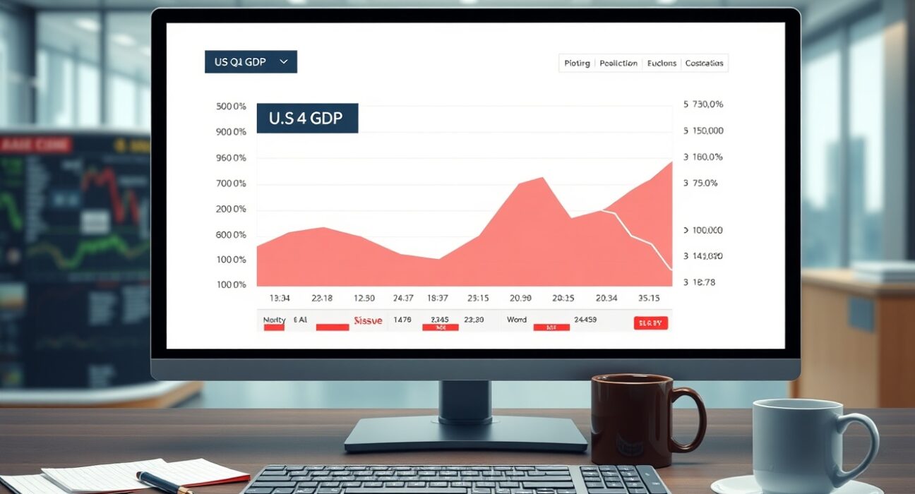 Economic dashboard showing a sharp downward revision in US Q4 GDP growth data.
