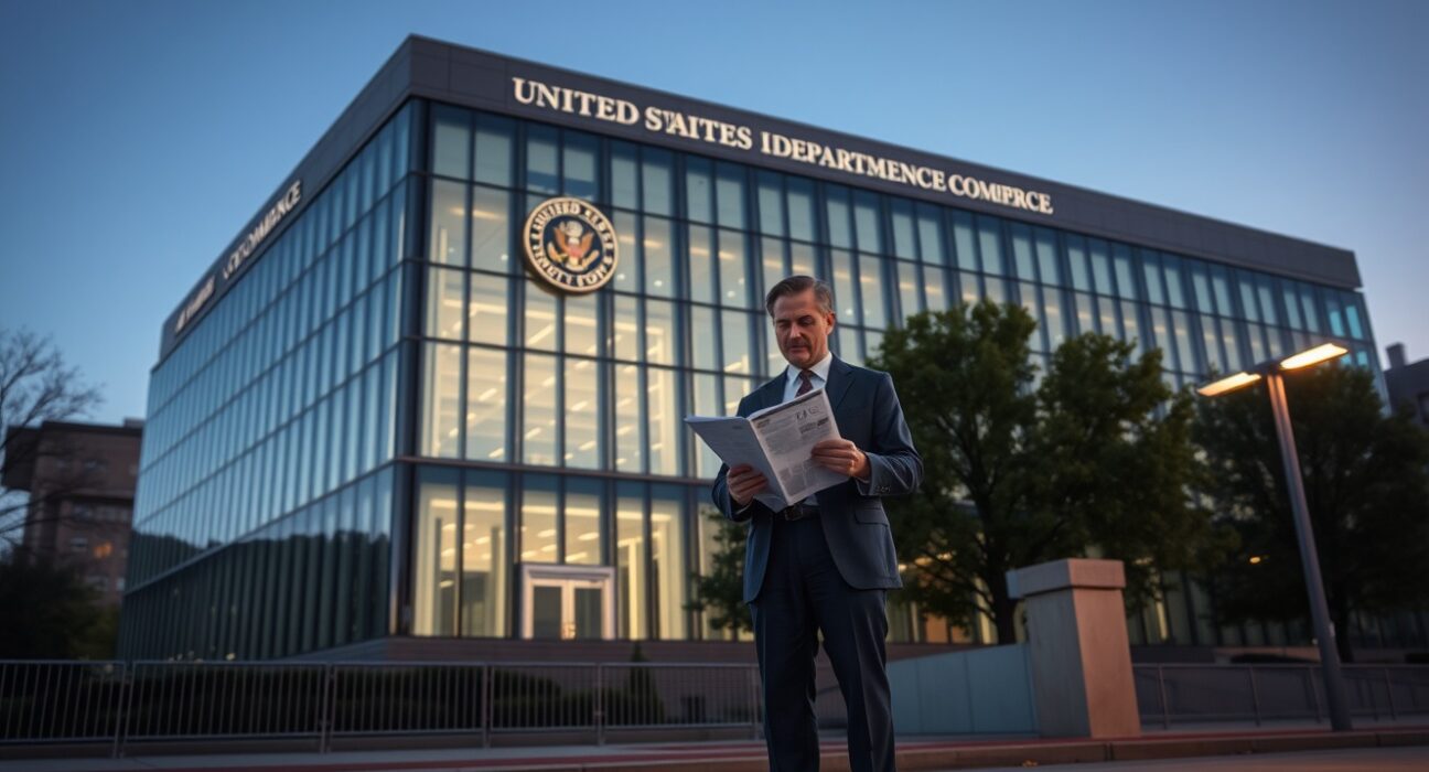 US Department of Commerce official reviewing Q4 GDP growth report showing 0.7% economic expansion