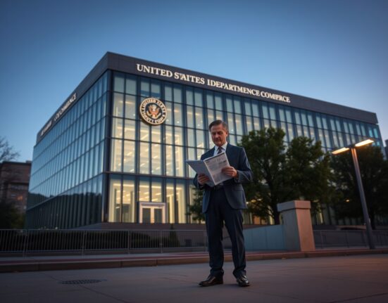 US Department of Commerce official reviewing Q4 GDP growth report showing 0.7% economic expansion