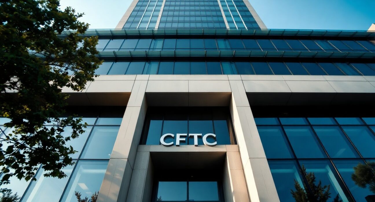 Exterior of the CFTC headquarters building in Washington, D.C., on a sunny day.