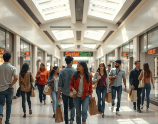 Shoppers in a US mall as retail sales data shows a July decline