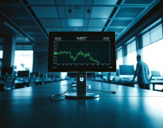 Quiet stock trading floor with monitors showing low activity reflecting drop in retail stock buying