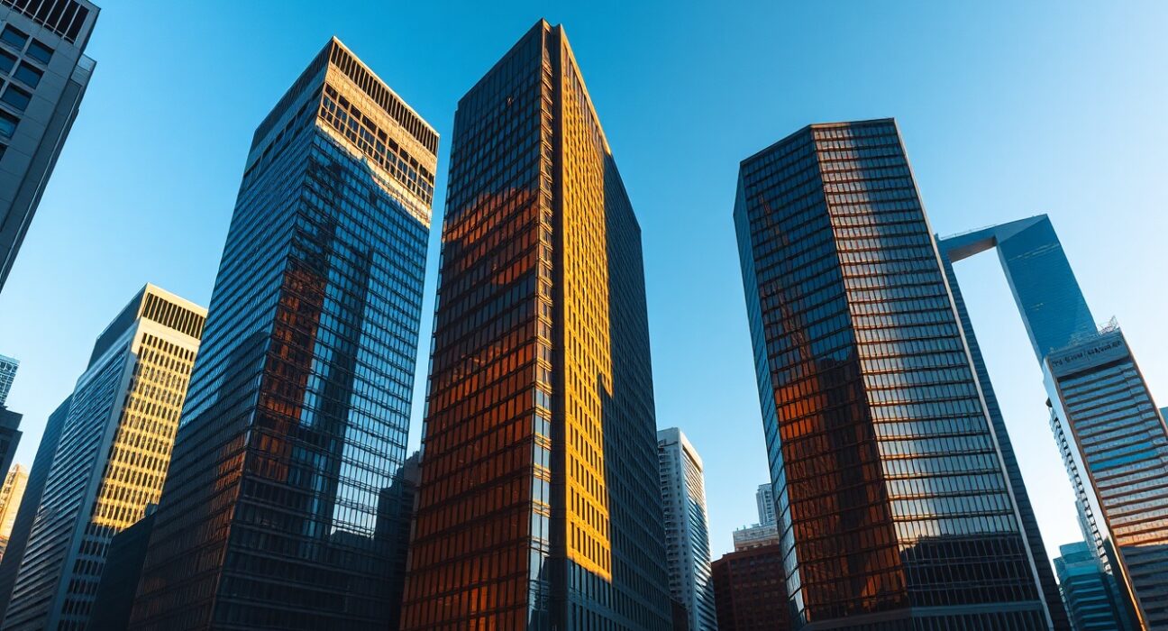 US financial district skyline with digital graph overlays representing revenue resilience after IEEPA ruling