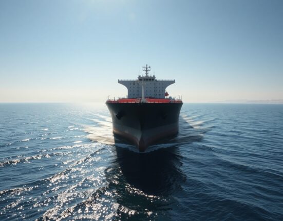Oil tanker in the Strait of Hormuz, subject of US sanctions on Iran-linked Bitcoin insurance scheme