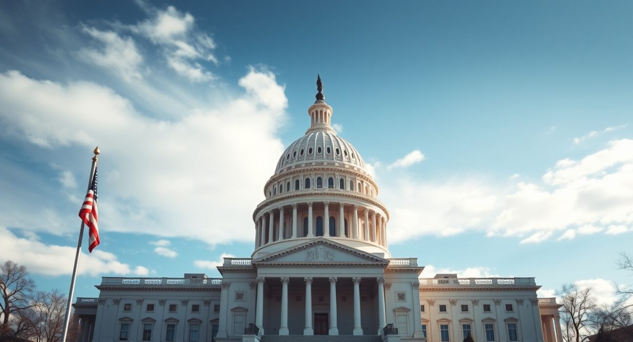 US Capitol building on a sunny day, representing Senate debate on the Clarity Act cryptocurrency bill.