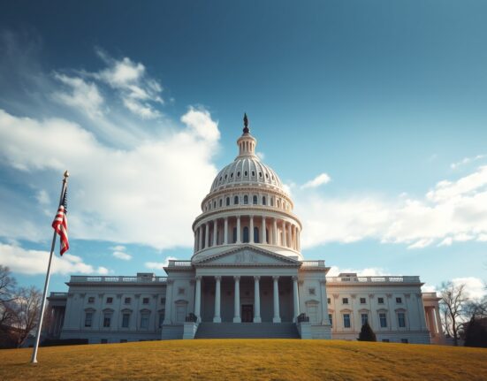 US Capitol building on a sunny day, representing Senate debate on the Clarity Act cryptocurrency bill.