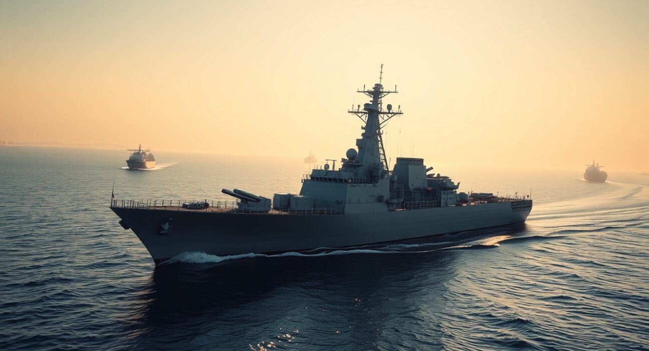 US Navy destroyer sailing in the Strait of Hormuz after US ship hit by Iranian missiles denial