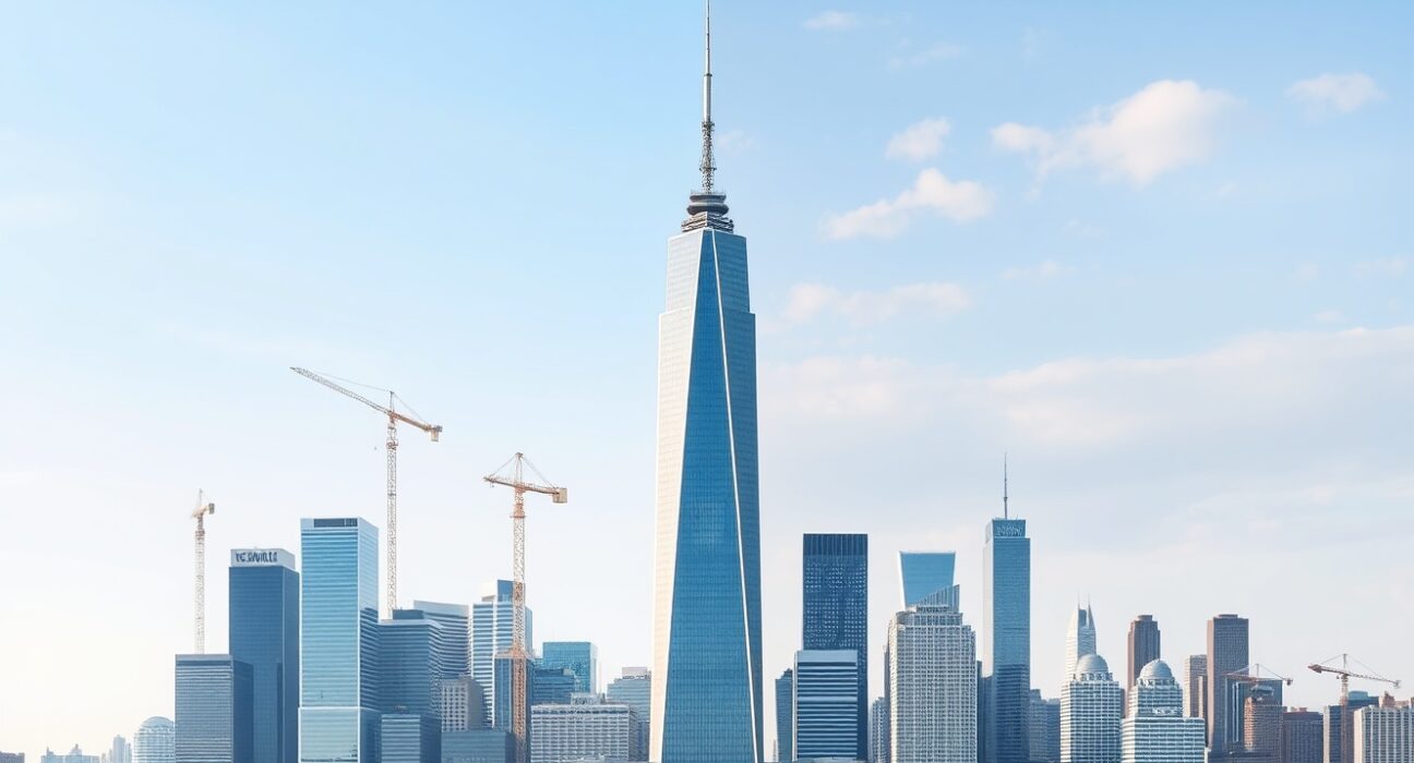 Split view of US city skyline showing contrasting economic conditions of sideways growth and sticky inflation