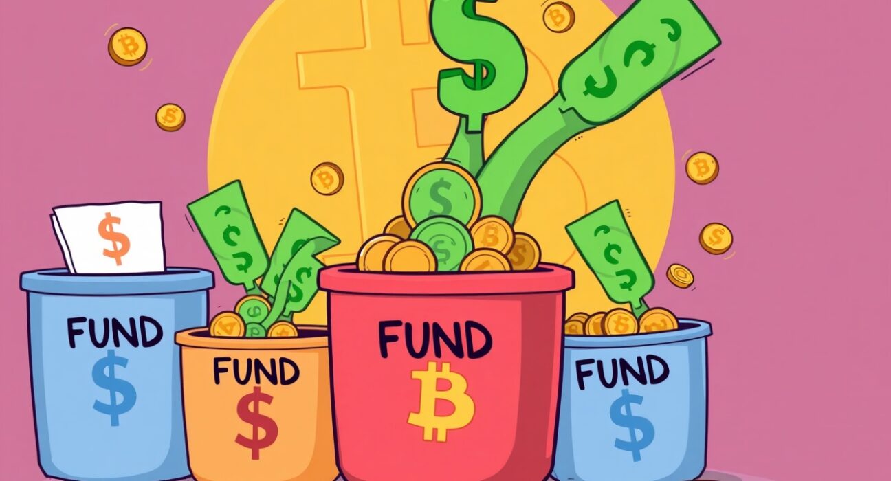 Cartoon illustration showing significant net outflows from U.S. spot Bitcoin ETFs, symbolizing a market shift after an inflow streak.