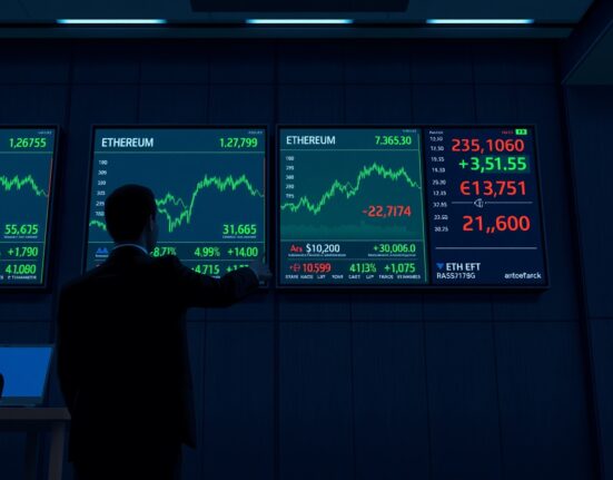 US spot ETH ETFs trading data on financial screens showing net inflow surge on May 1