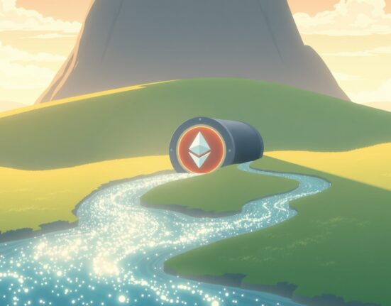 US spot Ethereum ETF inflows symbolized as digital assets flowing securely into institutional investment.