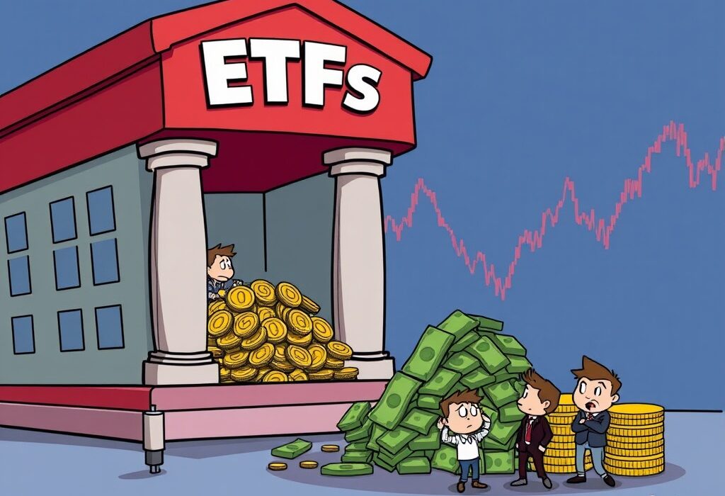 A cartoon image showing money flowing out of a fund, illustrating the recent outflows from U.S. spot ETH ETFs.