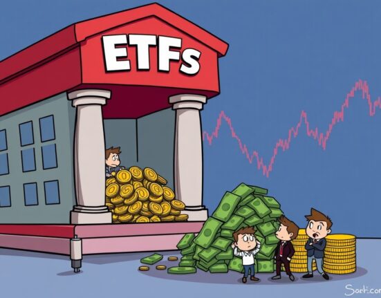A cartoon image showing money flowing out of a fund, illustrating the recent outflows from U.S. spot ETH ETFs.