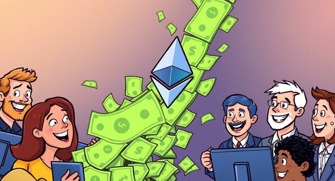 Illustrates a significant positive shift for US spot ETH ETFs as funds flow in, ending a period of outflows.