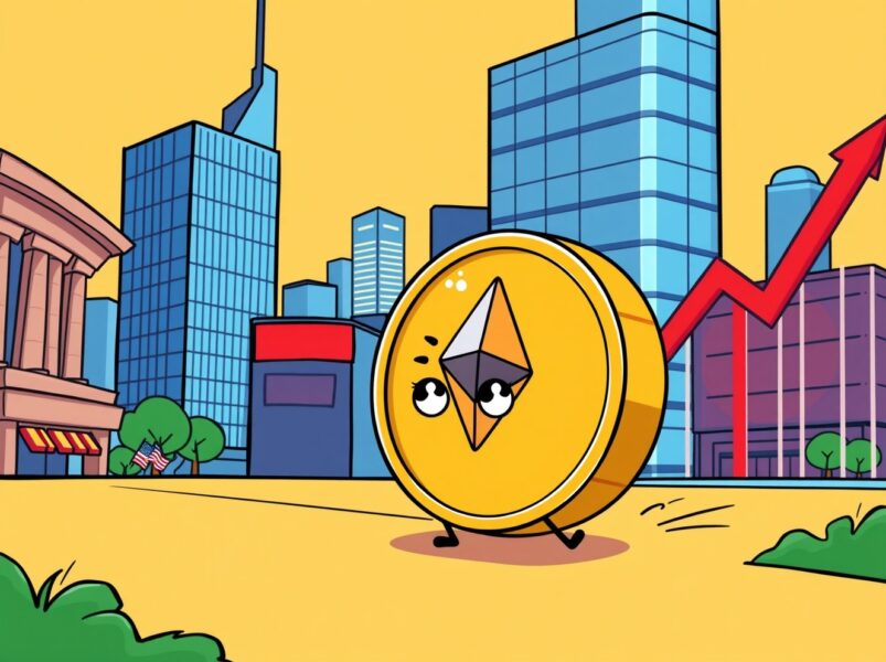 Cartoon illustrating the dramatic net outflow from US spot ETH ETFs as coins exit a treasure chest.