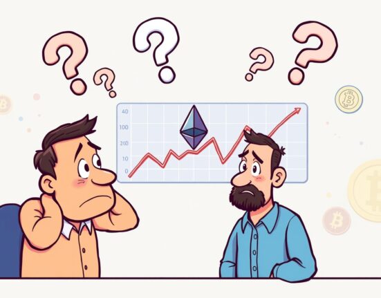 US spot ETH ETFs showing zero investor inflows in cartoon cryptocurrency market scene