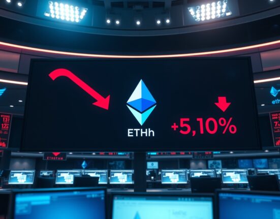 Digital trading board showing Ethereum ETF outflows with red indicators