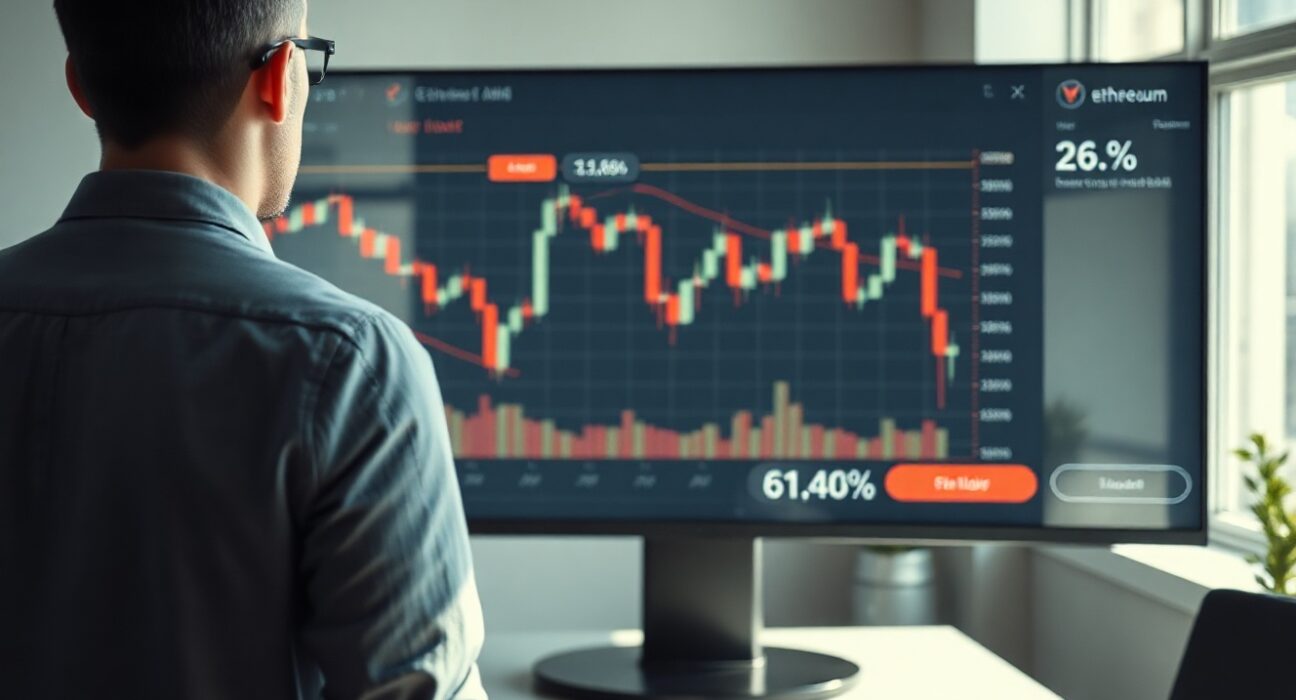 Financial analyst monitoring Ethereum ETF price charts on a screen showing outflows