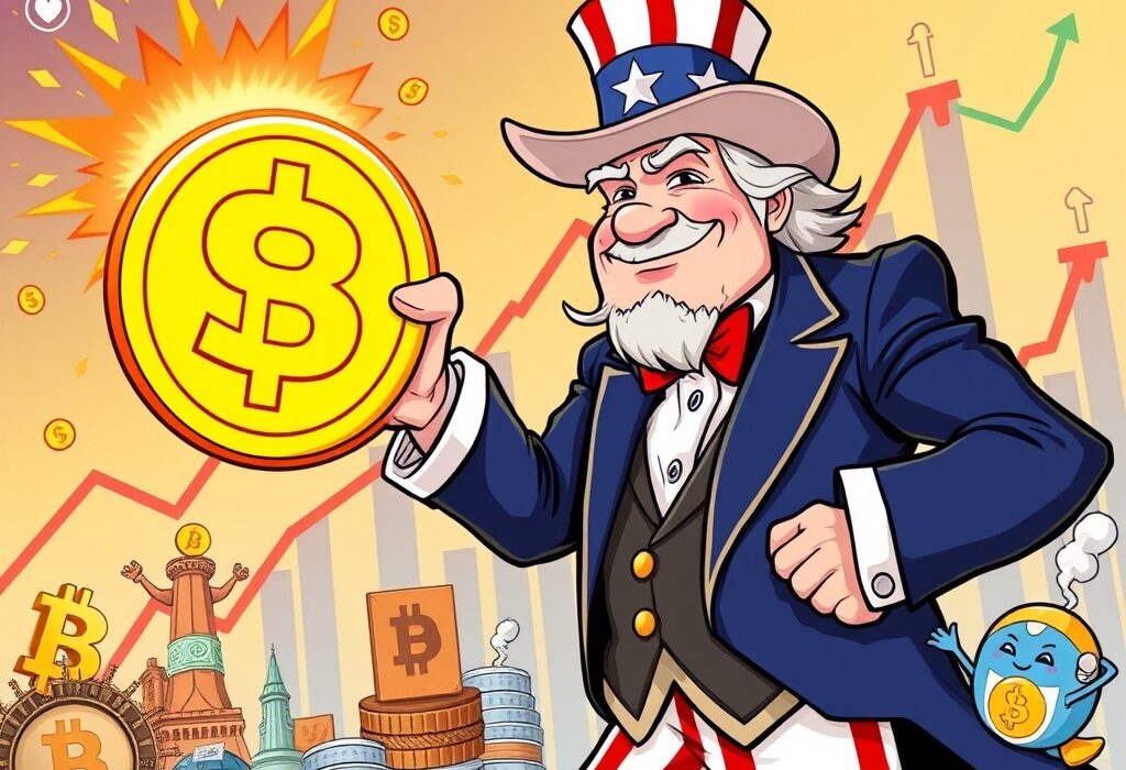 A cartoon shows the U.S. stablecoin strategy influencing a global crypto bull market, as predicted by Arthur Hayes.