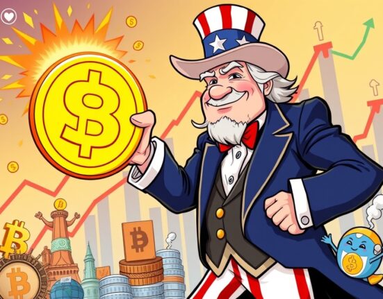 A cartoon shows the U.S. stablecoin strategy influencing a global crypto bull market, as predicted by Arthur Hayes.