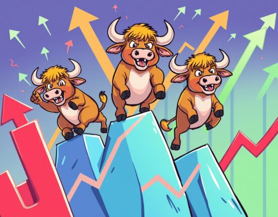 US stocks close higher showing bullish market momentum with rising charts and positive indicators