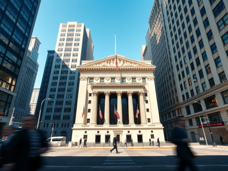 The New York Stock Exchange building representing today's US stock market gains.