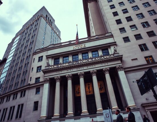 New York Stock Exchange building on a cloudy afternoon, representing a down day for Wall Street.