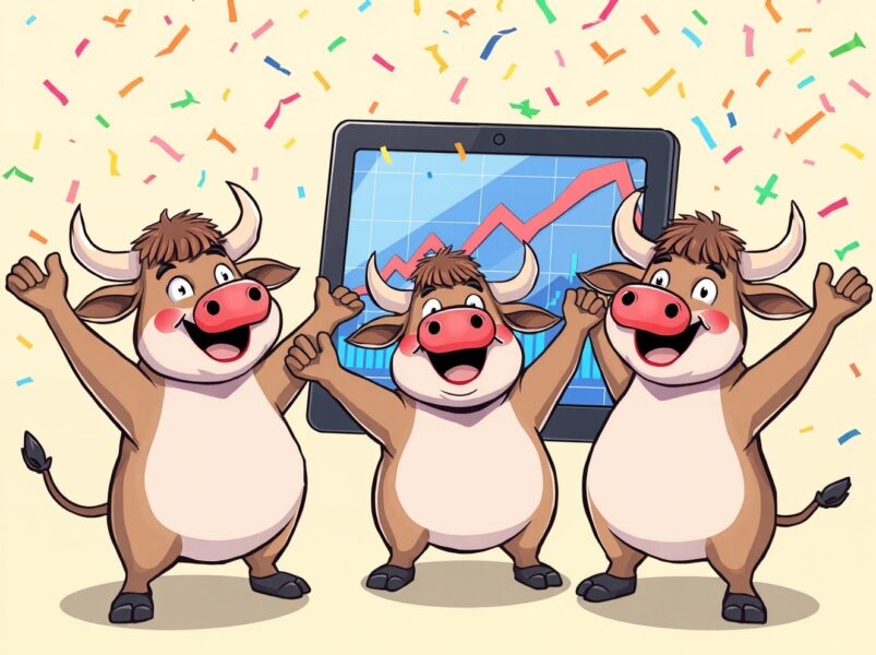 US stocks open higher with bullish market trends showing upward momentum in vibrant illustration